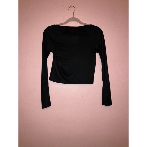 NWT Poof black cropped preppy long sleeve top size medium - Picture 6 of 6